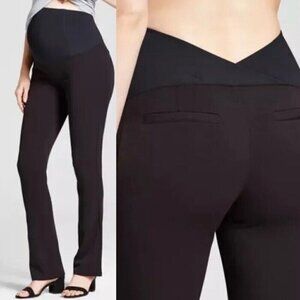 Isabel Maternity Bootcut Black Trouser Pants Over Belly Crossover Back 16 NWOT